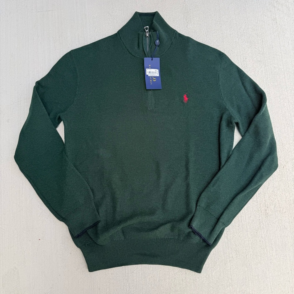 NWT Polo Ralph Lauren Men's Small 1/4 Zip Pima Cotton Pullover Hunter Green